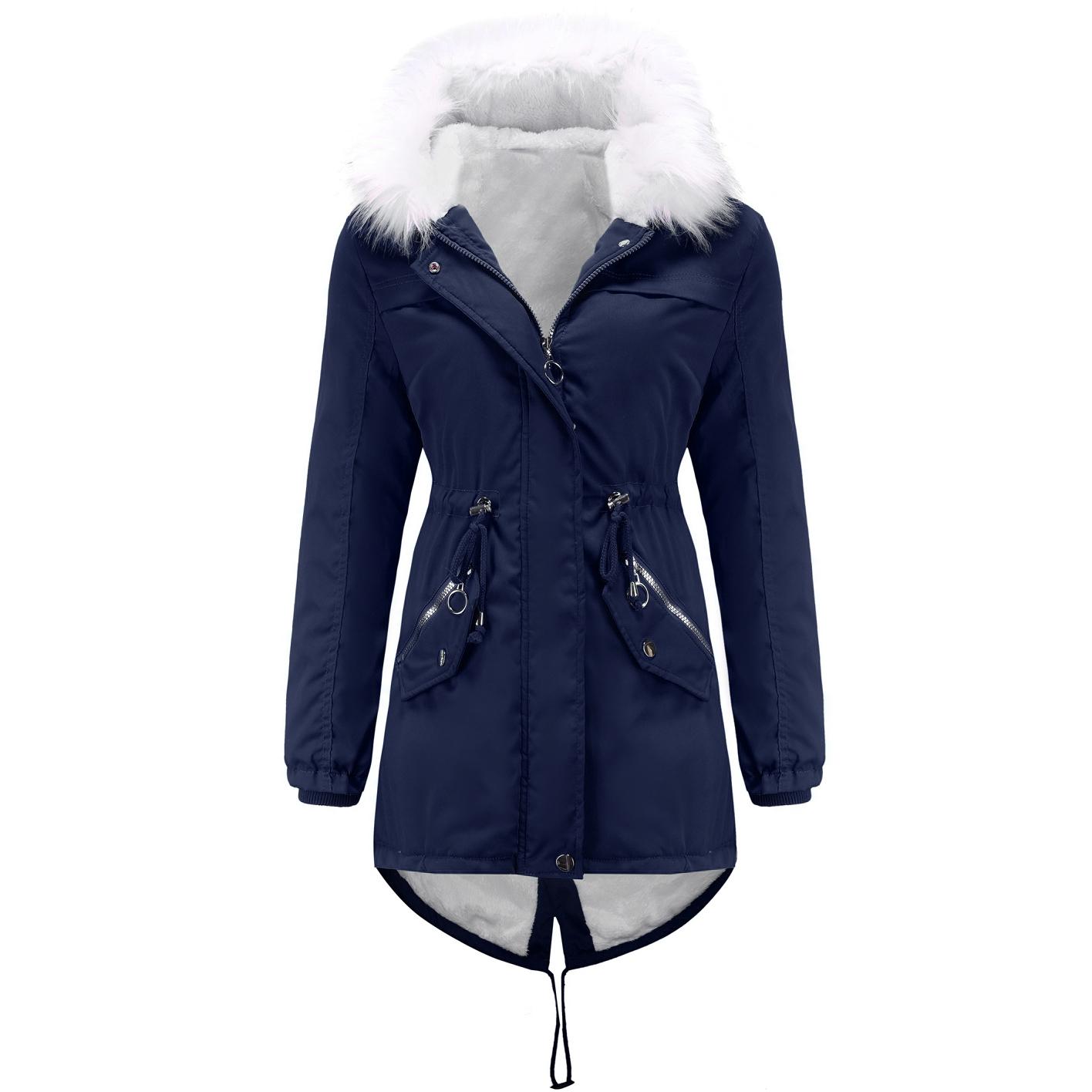 

Жіноча зимова куртка-парка, стьобана флісова підкладка, куртка-духівка середньої довжини, водовідштовхувальна, вітрозахисна, повсякденний верхній одяг на відкритому повітрі, пальто, новий S-4XL, великий розмір 3XL темно-синього кольору