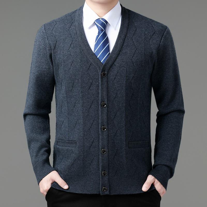 Brandneuer Herren Winter Kaschmir Cardigan: Mid-Age Dad Stil, Dicker Business Wollpullovermantel