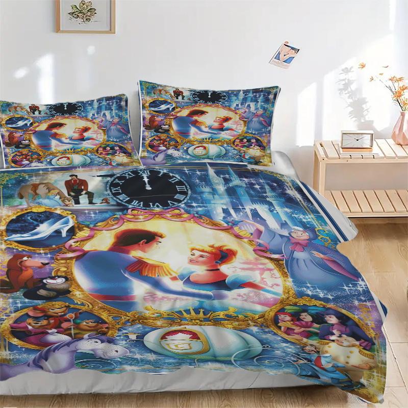 3pcs Cinderella's Enchanted Evening Printed Quilt Set Soft and Comfortable Quilt Cover for Bedroom, Guest Room Bedding Set B014