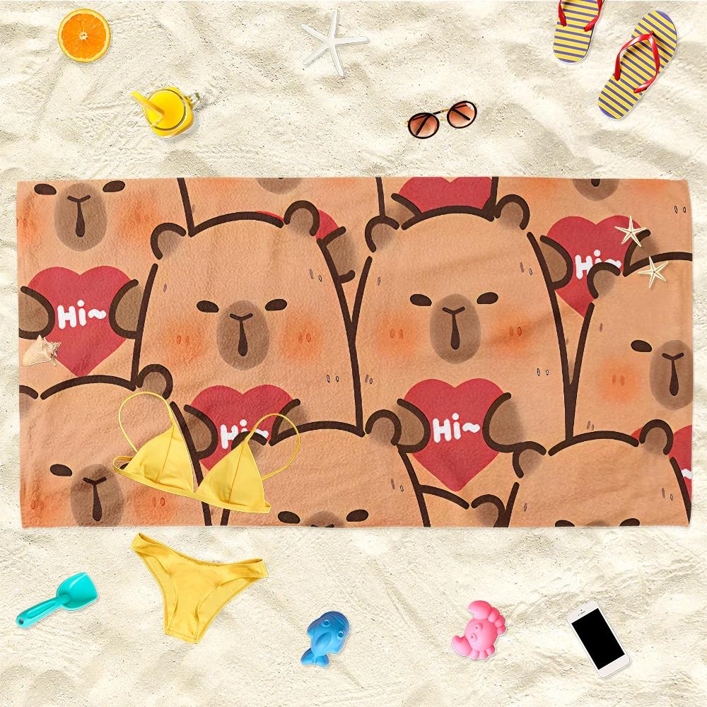 

Adorable Capybara Beach Towel: Keep Happy, I m Ok for Summer Fun! Suitable for towels, bath towels, beach towels W40*H60(CM)