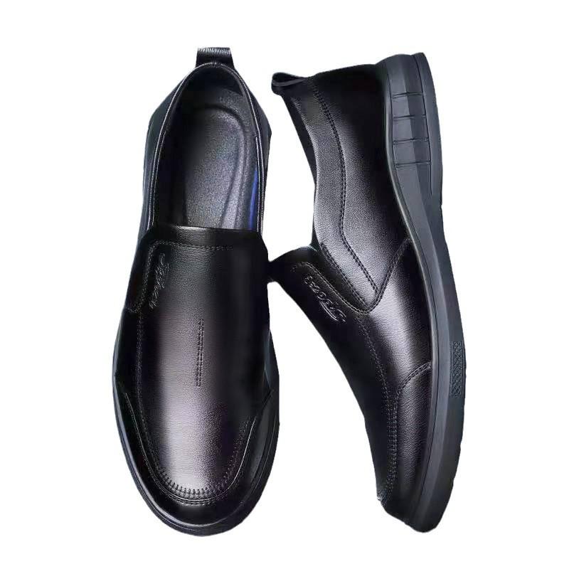 New Casual Leather Shoes for Business Comfort and Versatile Work Shoes for One Foot Lazy Shoes Black Middle-aged Daddy Leather Shoes