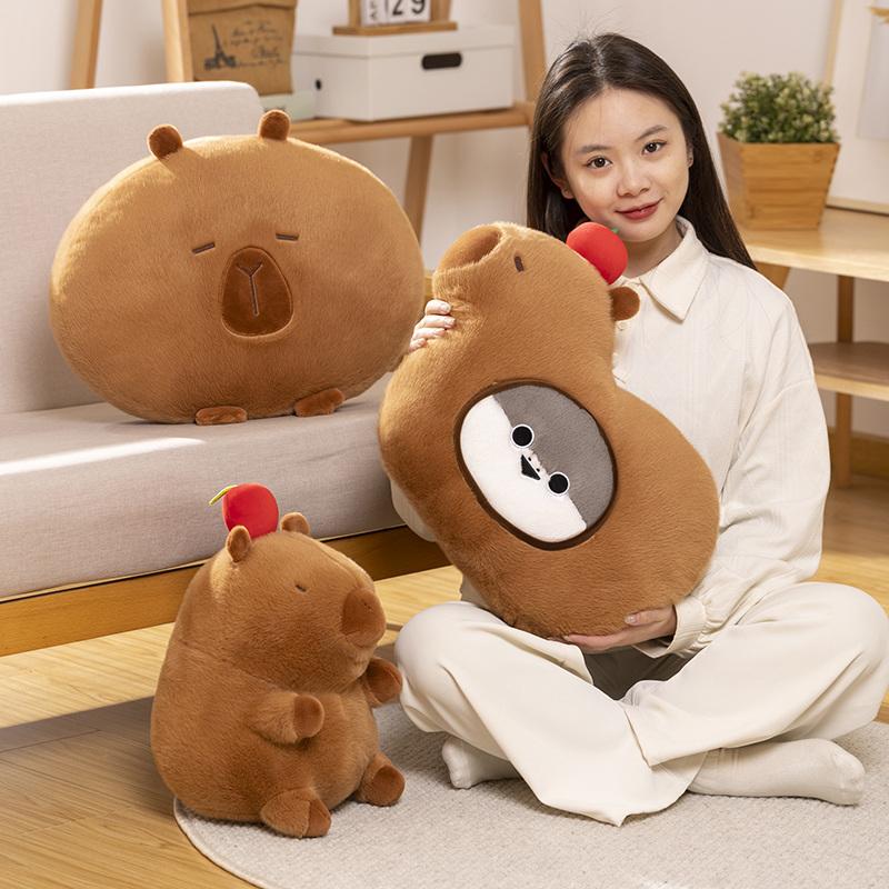 Kawaii Stuffed Capybara Plushie Dollpillow Grey Sakaban Throw Pillow Seat Cushion Brown Cartoon Animal Home Decor Gift