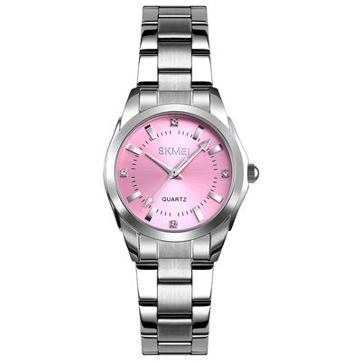 SKMEI Watch Stylish Silver Stainless Steel Waterproof Business Classic Arm Watch Ladies Analog Quartz Brand Casual Simple Watch Luxury Gift Pink Watch
