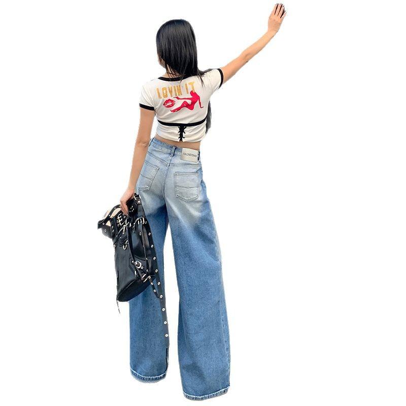 Women's Spring Straight-leg Pants Women's Spring High Waist Loose Hips To Make Them Look Slim Wide-leg Jeans Women's Spring