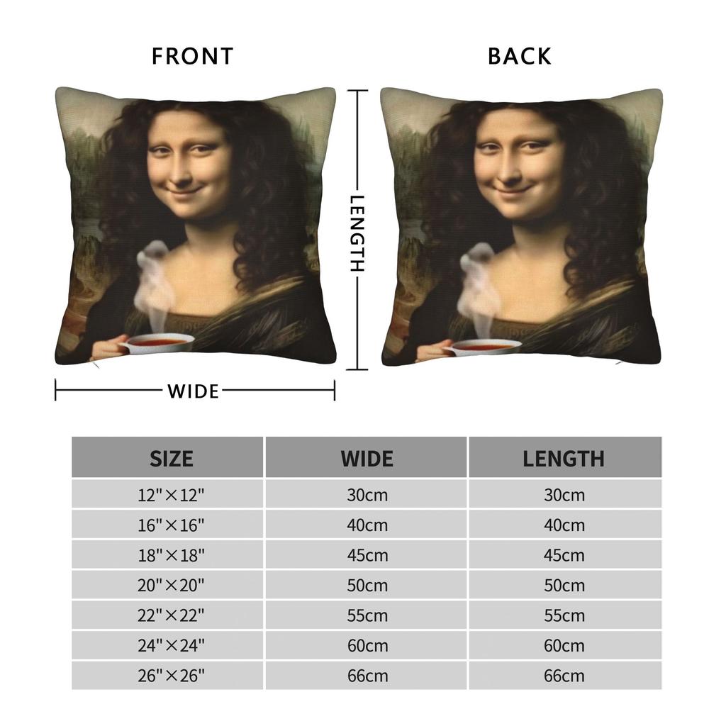 Funny Tea Time Mona Lisa Pillow Cover Custom Cushion Cover Kawaii Pillow Case For Couch Sofa Bedroom