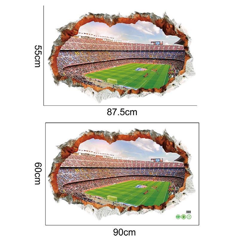 

3D Football World Cup Broken Wall Sticker Soccer Field Hole Effect Wall Decal for Home and Office Decor 60x90cm різнокольоровий