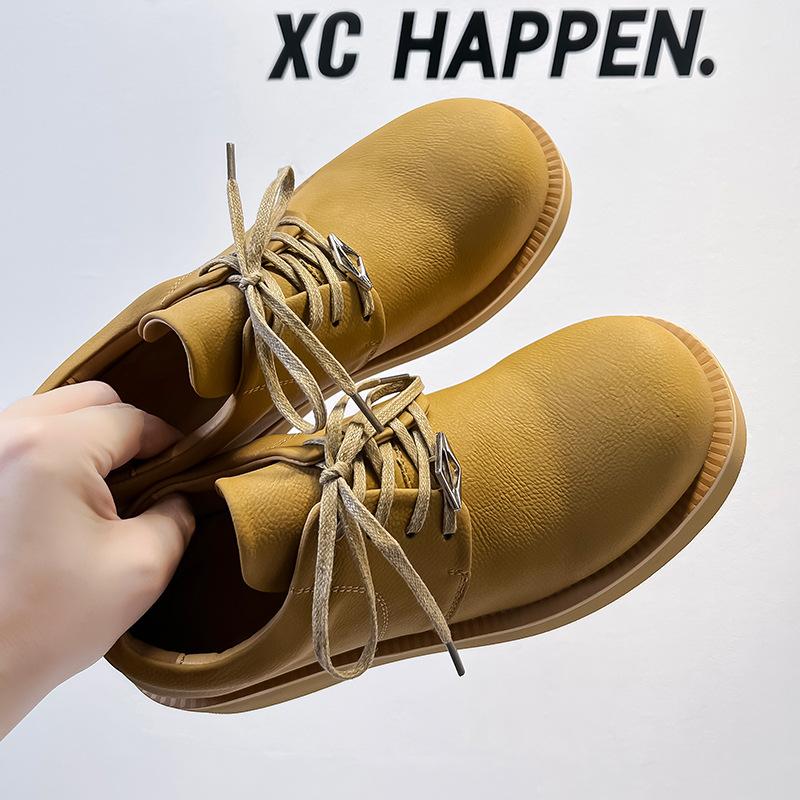 Derby Shoes Men's 2024 Mickey Big Head Shoes Big Yellow Boots Round Head Fashion Trend Casual Leather Shoes Hong Kong Style 177177-A