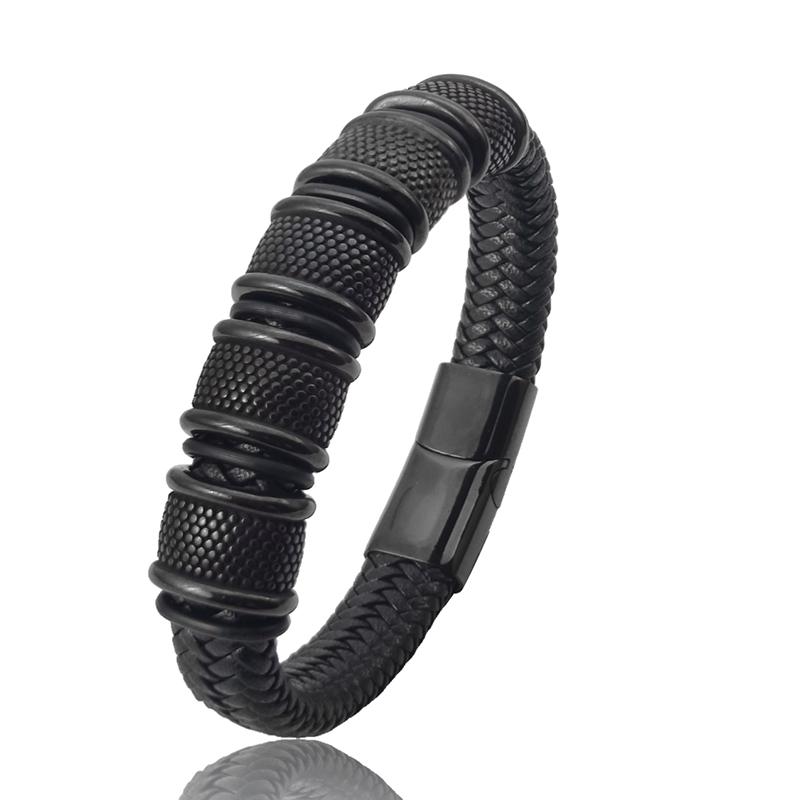 

New Classic Men s Leather Bracelet Hand-woven Multi-layer Combination Stainless Steel Accessory Fashion Charm Jewelry Wholesale 18.5cm