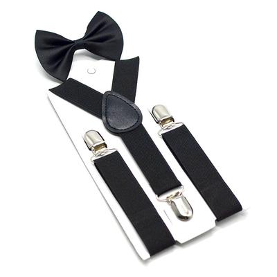 Soild Color Children Belt Bowtie Set Boys Girls Suspenders Clip-On Y-Back Braces