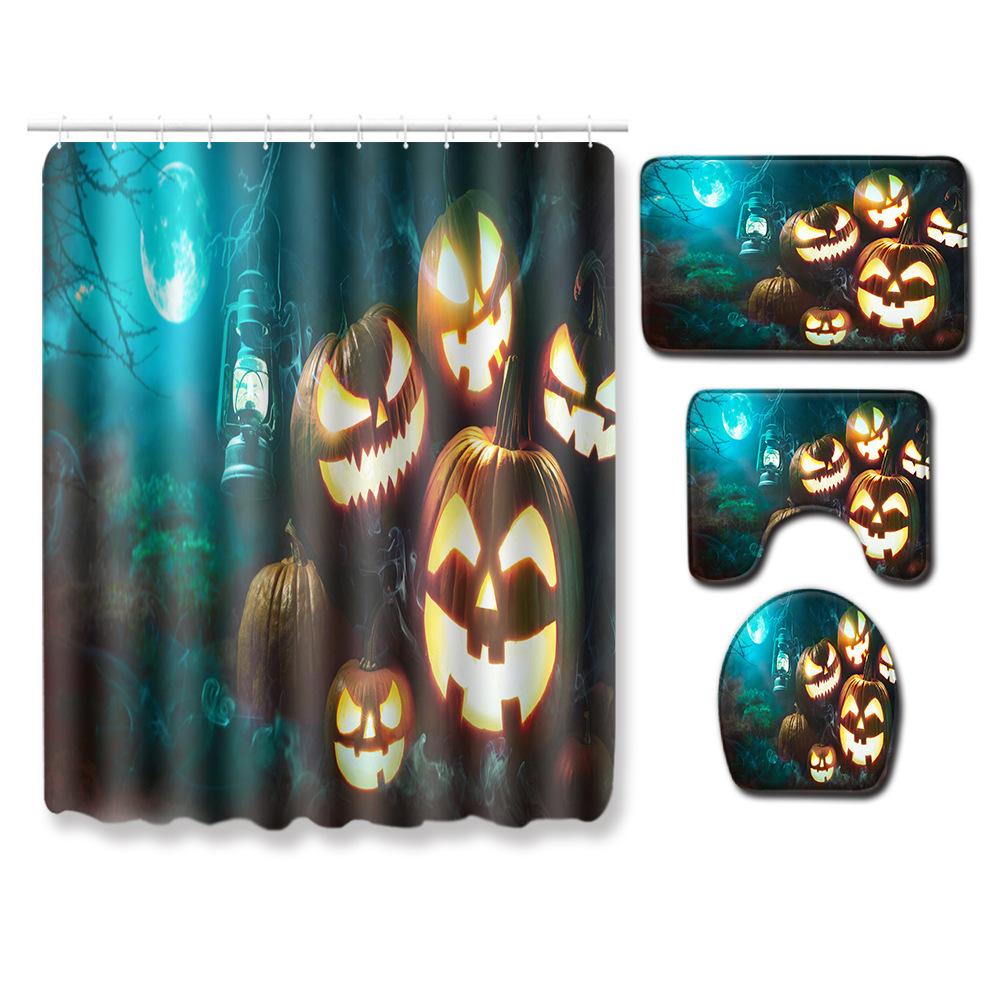 Halloween Shower Curtain Floor Mat Combination Four-Piece Set Bathroom Toilet Carpet Door Mat