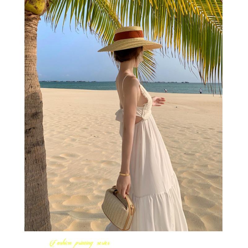 Damen Sommer Strand Urlaub Strandkleid Rückenfrei Neckholder Lange Kleider
