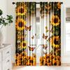 2Pcs Polyester Vintage Sunflower Butterfly Printing Window Curtains Birthday Party Decoration Backdrop Drapes for Living Room