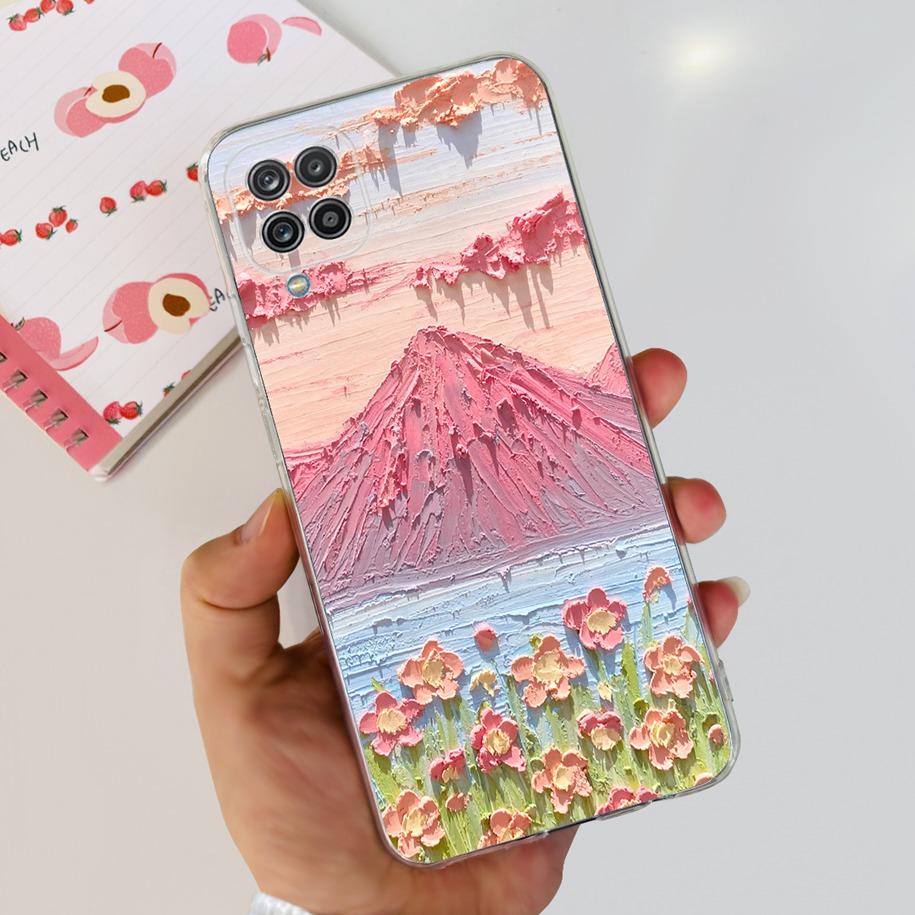 For Samsung Galaxy A12 Case Transparent Cover Fashion Flower Slim Soft TPU Phone Case For Samsung A12 SM-A125F M12 F12 A 12 Capa