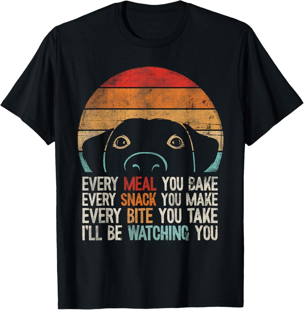 Funny Dog Watching You Eat Retro Sunset Labrador Retriever Graphic T-Shirt Casual Cotton Tee
