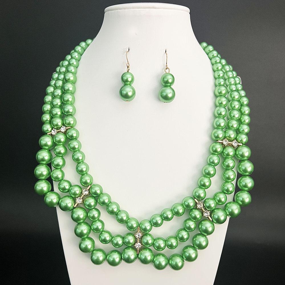 Versatile glass imitation pearl necklace, earrings, cover chain, small fragrant style, court retro temperament, high-end accessories for women