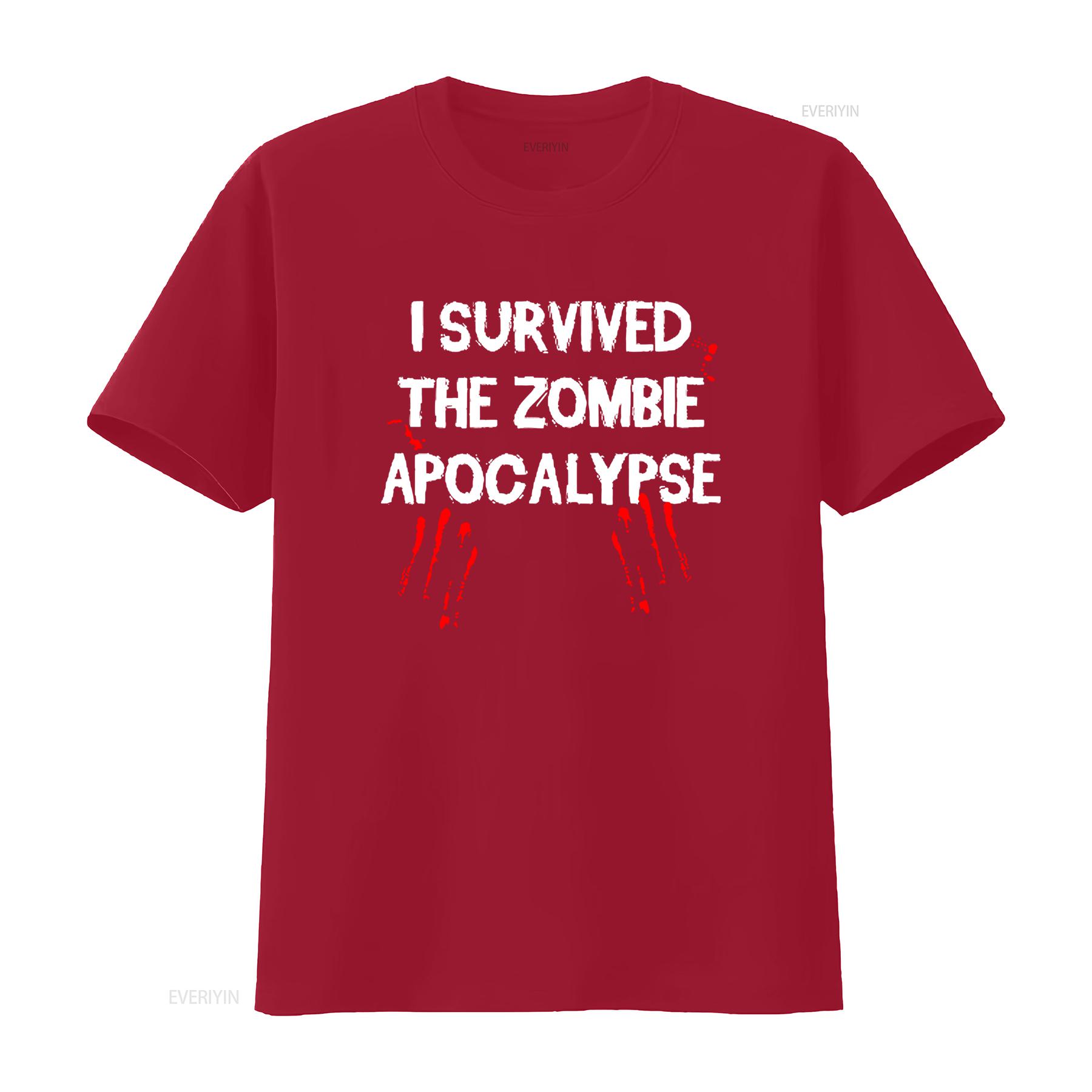 I Survived The Zombie Apocalypse T Shirt Funny Zombies Outbreak Response Team Halloween Costume Gag Novelty with Blood vintage S