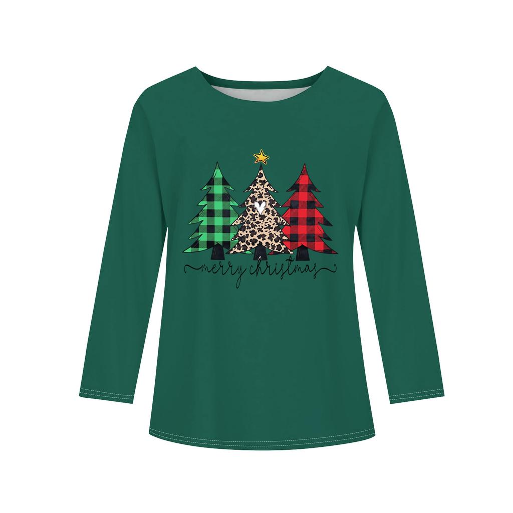 Dívčí trička s dlouhým rukávem na Vánoce Dětské podzimní topy Kulatý výstřih Základní trička 2-11L