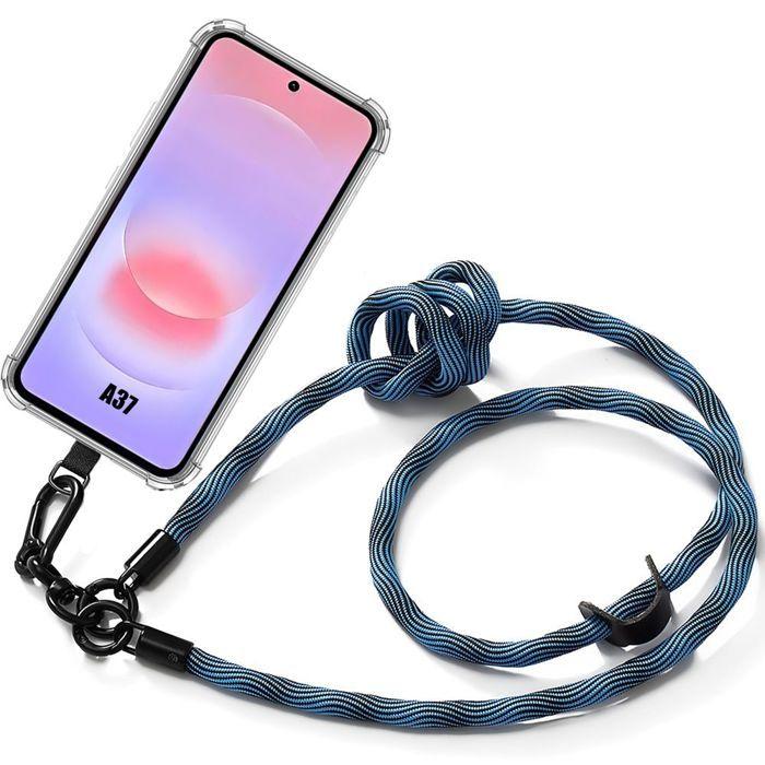 Coque pour Samsung Galaxy A37 5G, Protection Anti-Rayures Antichoc avec Cordon Démontable Bleu