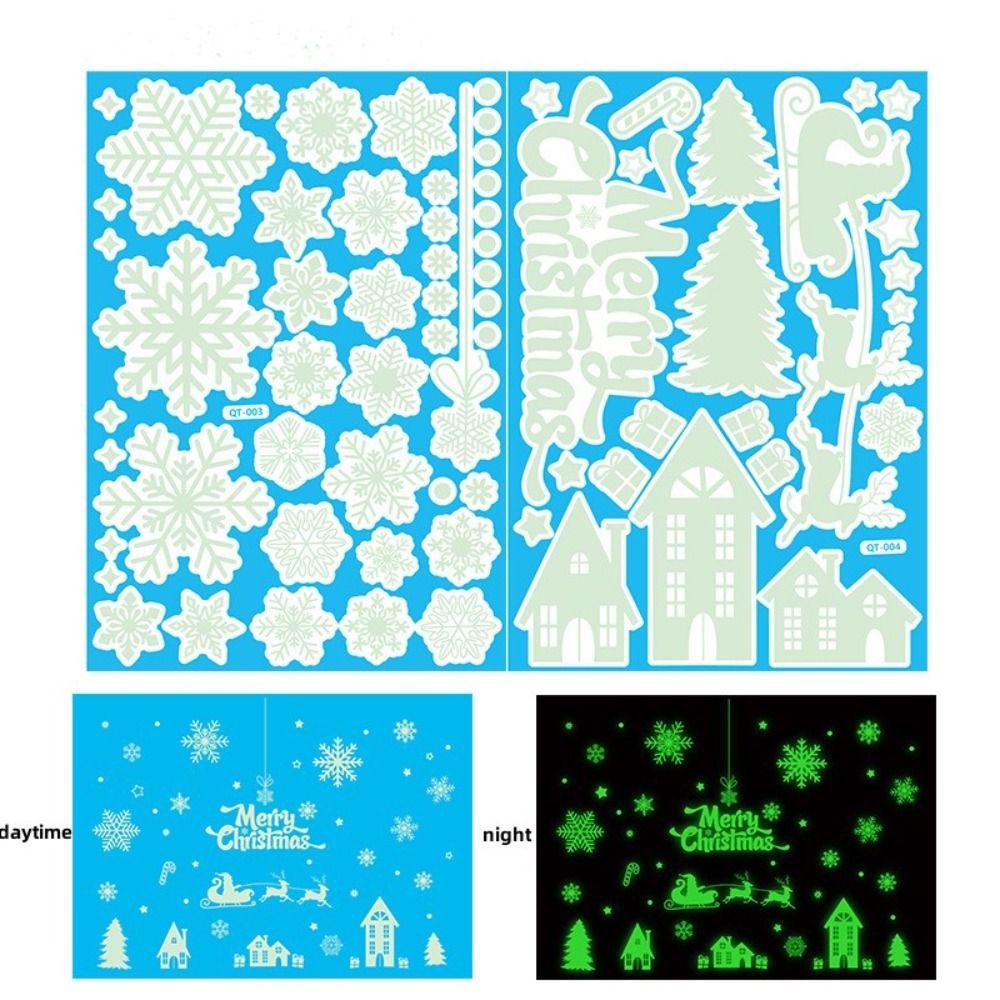 Glow In The Dark Christmas Window Wall Stickers Snowflake Window Glass Stickers  Xmas
