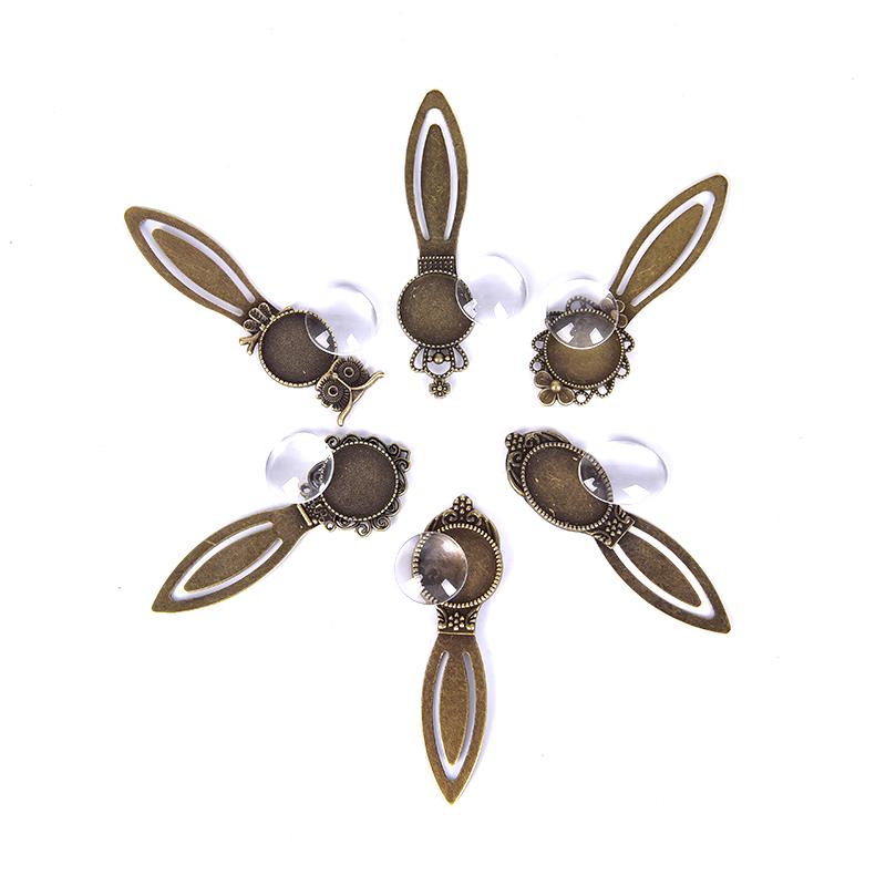 12 Stücke 6 Stile Antike Bronze Lesezeichen Anhänger Fach Glas Cabochon Handwerk Diy