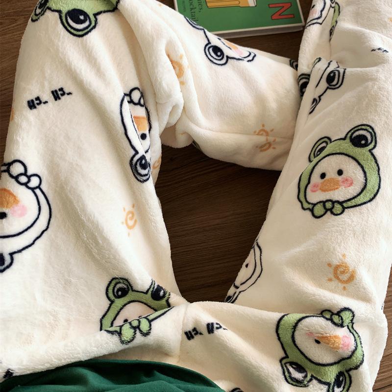 Cartoon Flannel Pajama Pants for Women - Winter Warm Fleece Lounge Pants, Coral Velvet Sleepwear Bottoms for Students, Cozy Home & Outdoor Wear