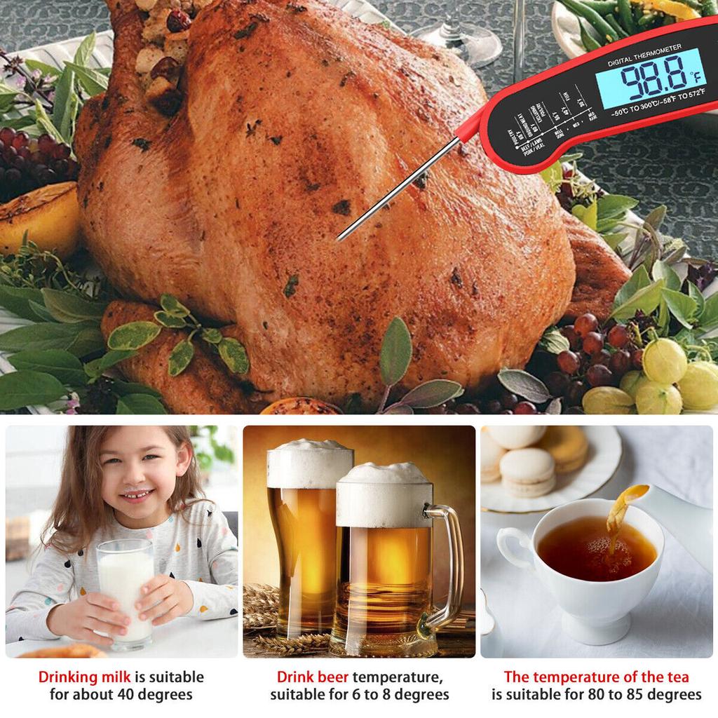 Küchen-Digitalthermometer für Lebensmittel, Fleisch, Wasser, Milch, Kochen, Grillen, Outdoor-BBQ, Wasserdicht, Sofortmessung