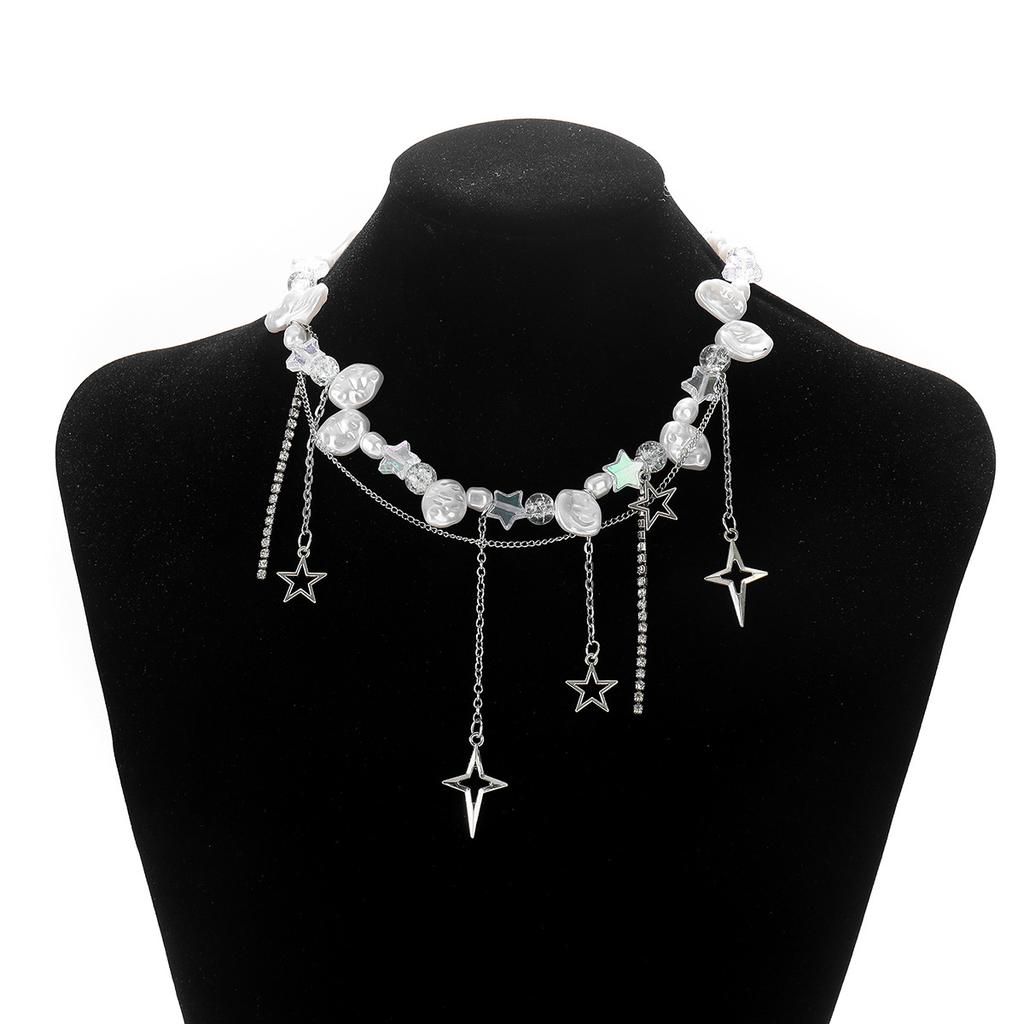 European and American Cold Wind Cross Star Diamond Imitation Pearl Necklace