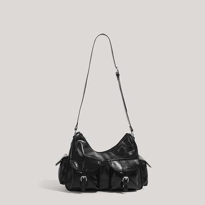 Vintage motocyklová taška pro ženy, Módní podpažní taška přes rameno s mnoha kapsami, Velkokapacitní všestranná crossbody taška pro dojíždění, Odolná PU kůže