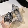 French Low-heeled Sequined Pointed Flat-soled Single Shoes Women's 2025 New Models, Early Spring Ladyshoes, Evening Shoes, Large-size Women's Shoes