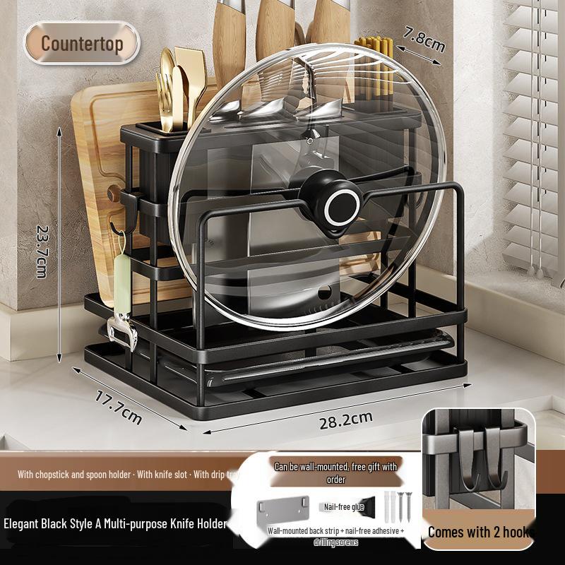 Wall-Mounted Kitchen Organizer: Knife, Cutlery, Pot Lid, and Cutting Board Holder