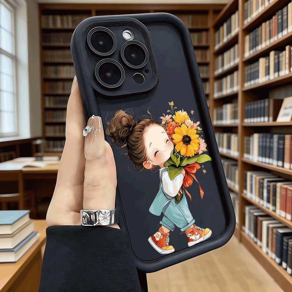 Cute Girl Holding Sunflower Bouquet Anti-Slip TPU Phone Case For Xiaomi Redmi Note 15 14 13 12 11 10 9 Pro Full Protective Cover