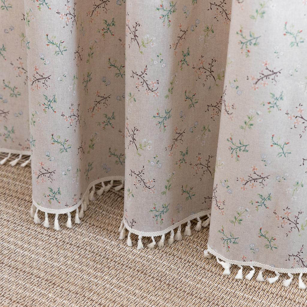 North American Curtain Finished Small Window Kitchen Half Curtain Fringed Cotton And Linen Half Blackout Bay Window Short Curtain Japan South Korea