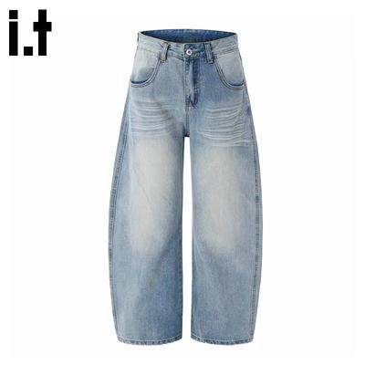 CHOCOOLATEit Herren American Retro Locker Weite Beine Gewaschene Jeans