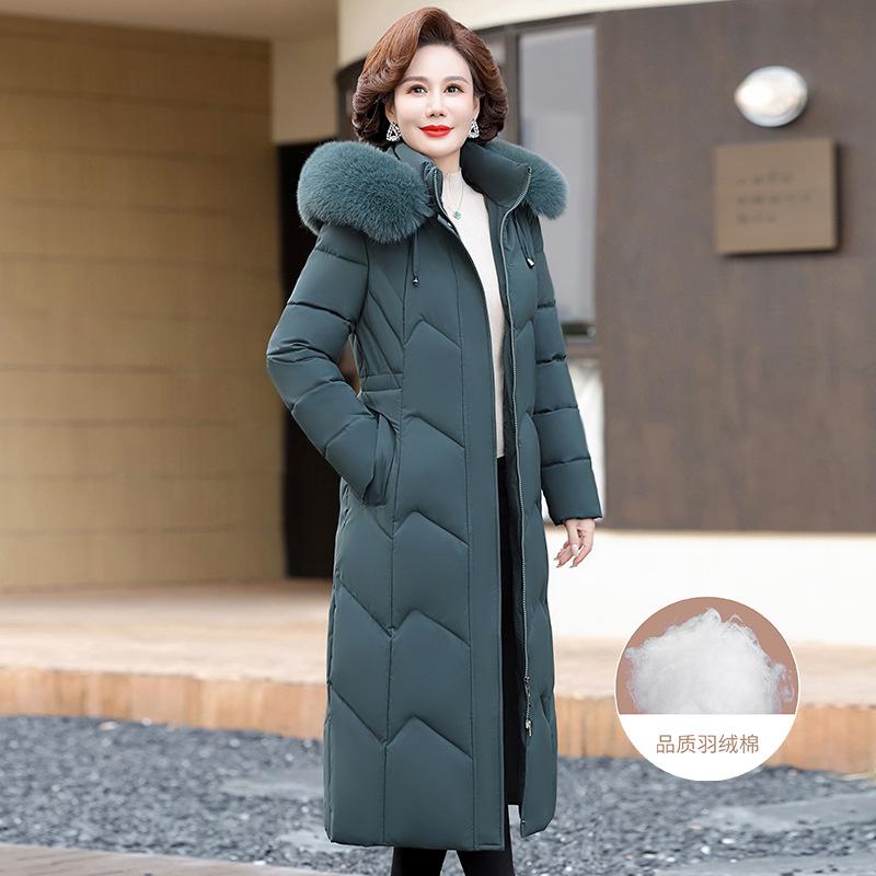 Middle-aged mother over the knee long down cotton-padded jacket women's winter new cotton-padded jacket foreign style year-old cotton-padded jacket