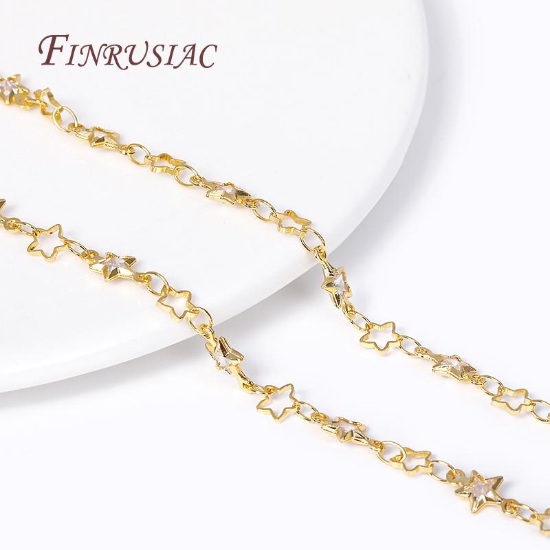 Großhandel Großmengen Metall Kristall Ketten 18K Gold Plated Stern Zirkon Anhänger Gliederketten Für DIY Halskette Schmuckherstellung Zubehör