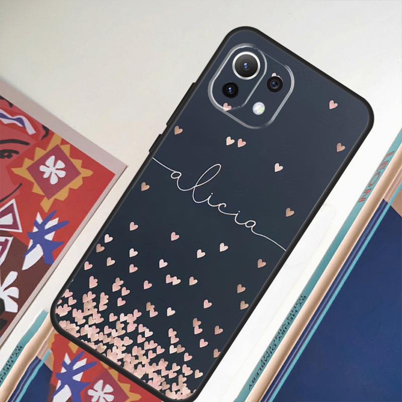 Custom Polka Heart Rose Gold Monogram Case For POCO F5 X3 X5 Pro F4 X4 GT F3 M5s M5 Cover For Xiaomi 13 Lite 12 11 11T 12T Pro