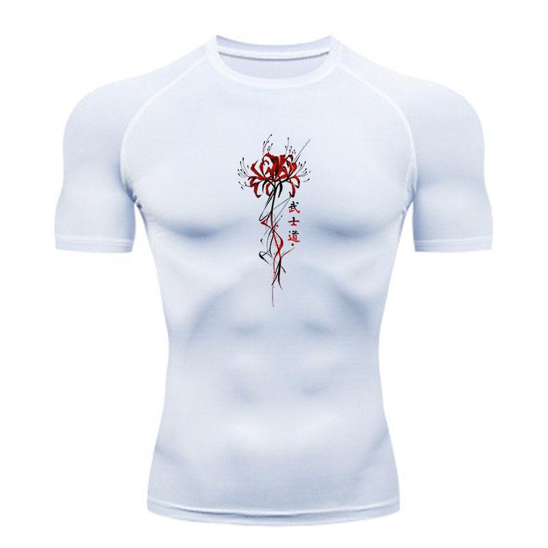 Men's Compression Workout Tshirt, Casual Red Spider Lily Bus