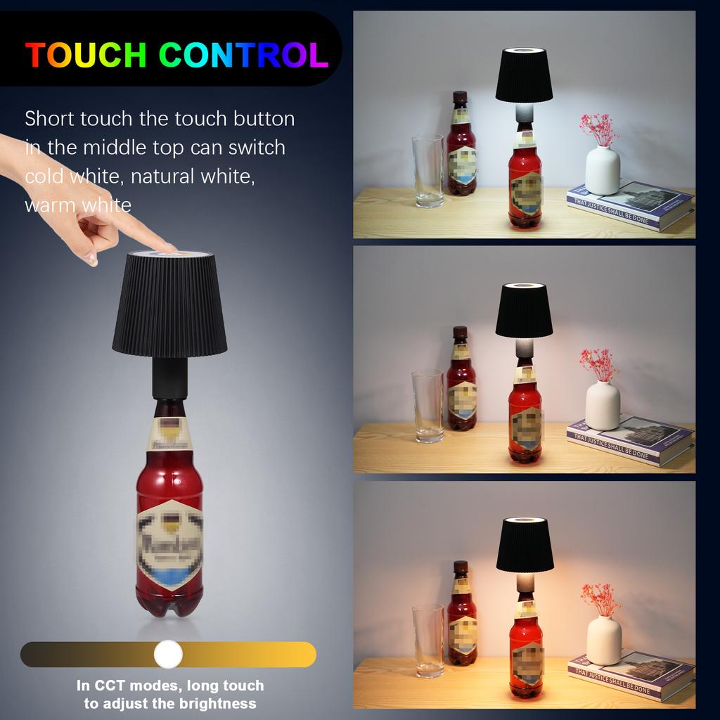 Lampada LED Per Bottiglia Ricaricabile 2 In 1 – A Sospensione O Da Tavolo, Touch, 3 Temperature Di Colore (3000K-6500K), Dimmerabile, 200 Lumen, Bianca