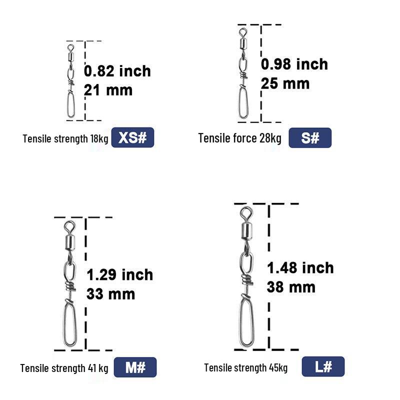 Connecteur d'embout de canne pivotant en acier inoxydable et épingle de sécurité pour matériel de pêche.