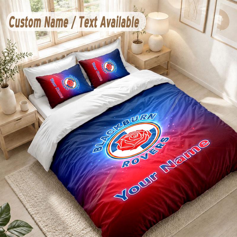 Custom Name Bedding Set 3 PiecesBlackburn Rovers Football Print Duvet Cover + 2 Pillowcases Soft Bed Decor