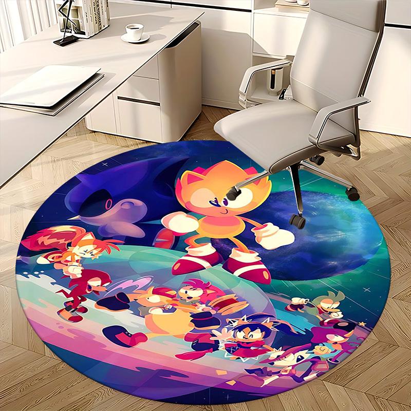 1 Stück Anime Cartoon Design Sonic The Hedgehog Runder Teppich Bürostuhlmatte, Rutschfester Teppich für Heimdekoration