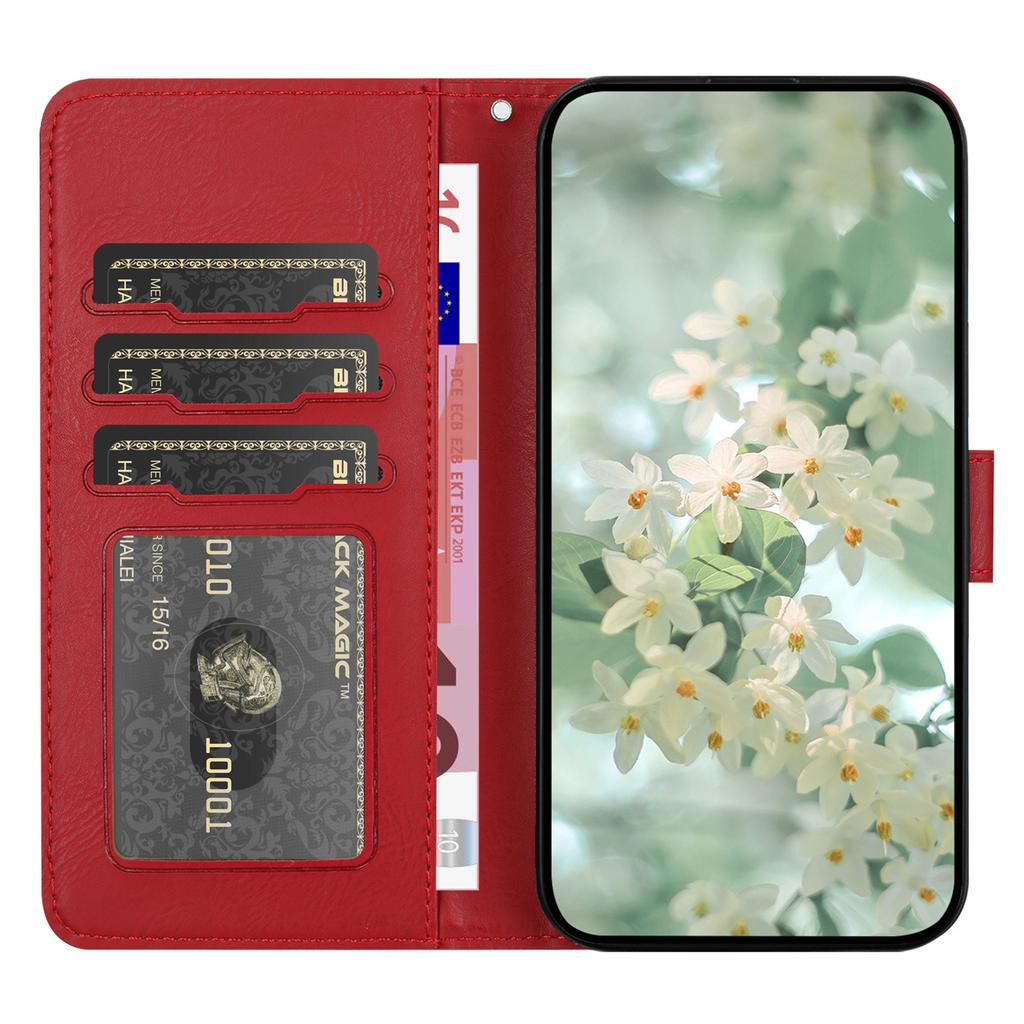 For iPhone 13 Pro Max Case Flower Imprint Leather Flip Wallet Phone Cover with Wrist Strap