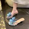 Fashion Square Toe Slippers Women Sexy Butterfly High Heels Summer Slide Shoes for Beach Vacation Comfortable Pantuflas Mujer