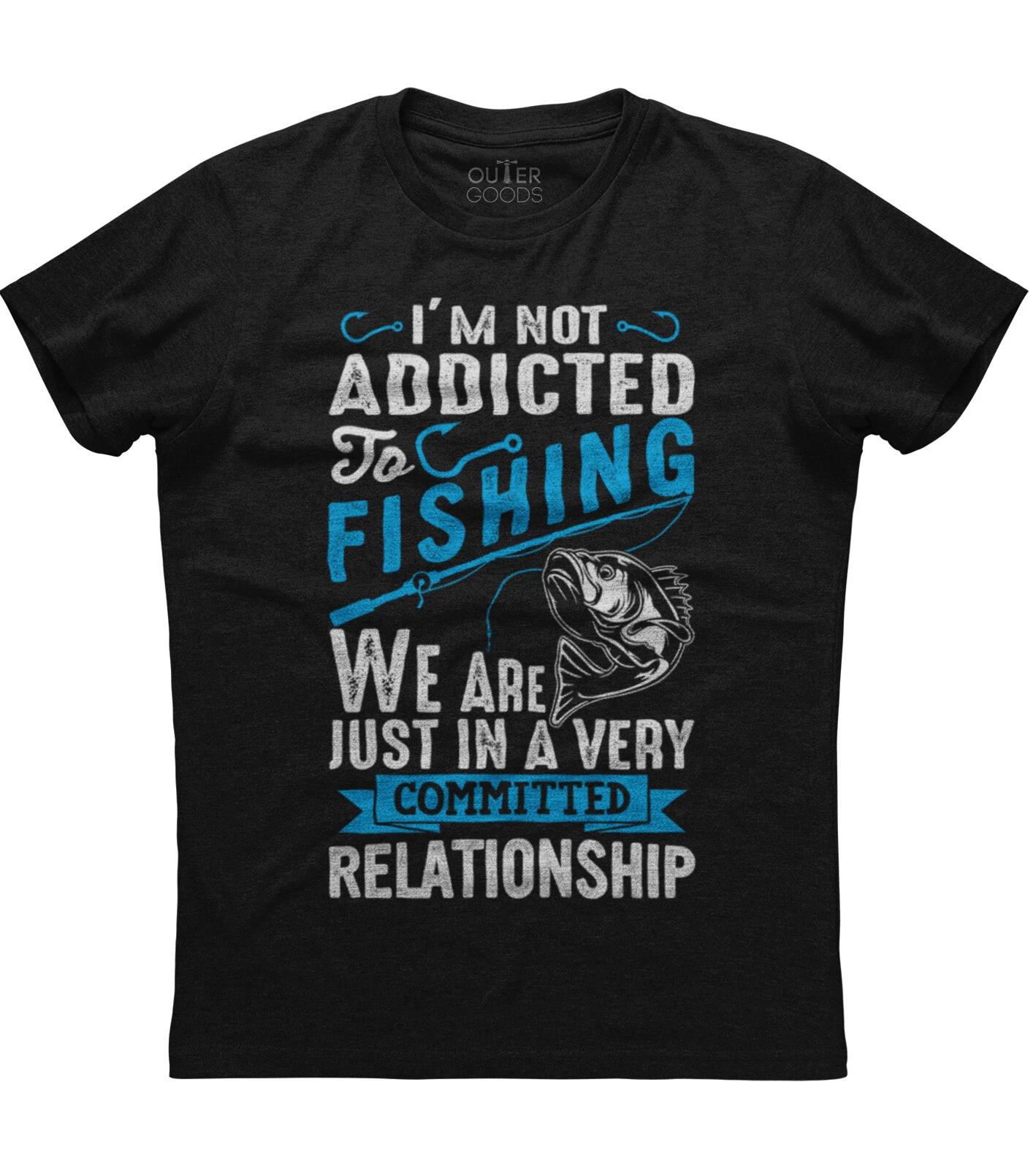 I m Not Addicted To Fishing Mens Short Sleeve New Cotton Black T-shirt L