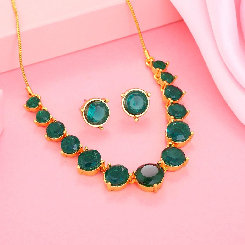 Vergoldete glitzernde Estele Halskette für Damen mit grünen österreichischen Kristallen
