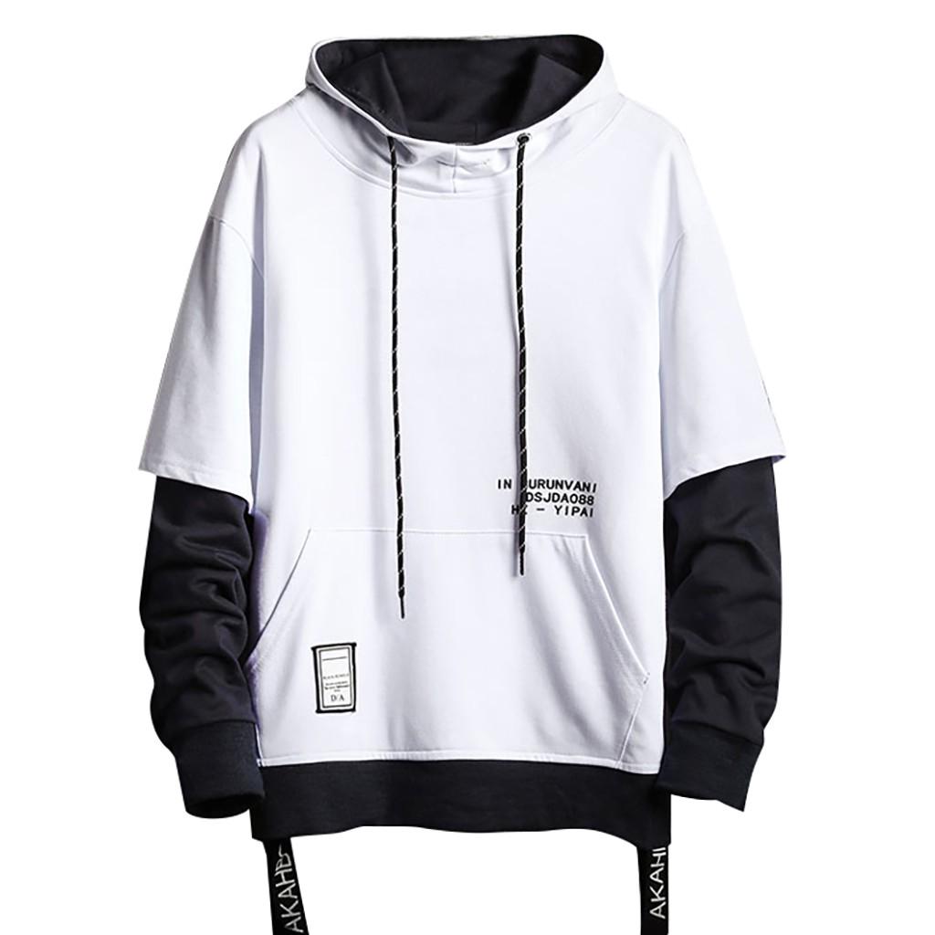 yibiyuan Mens Long Sleeve Pullover Fake Two Hooded Sweatshirt yibiyuan Mens Long Sleeve Pullover Fake Two Hooded Sweatshirt