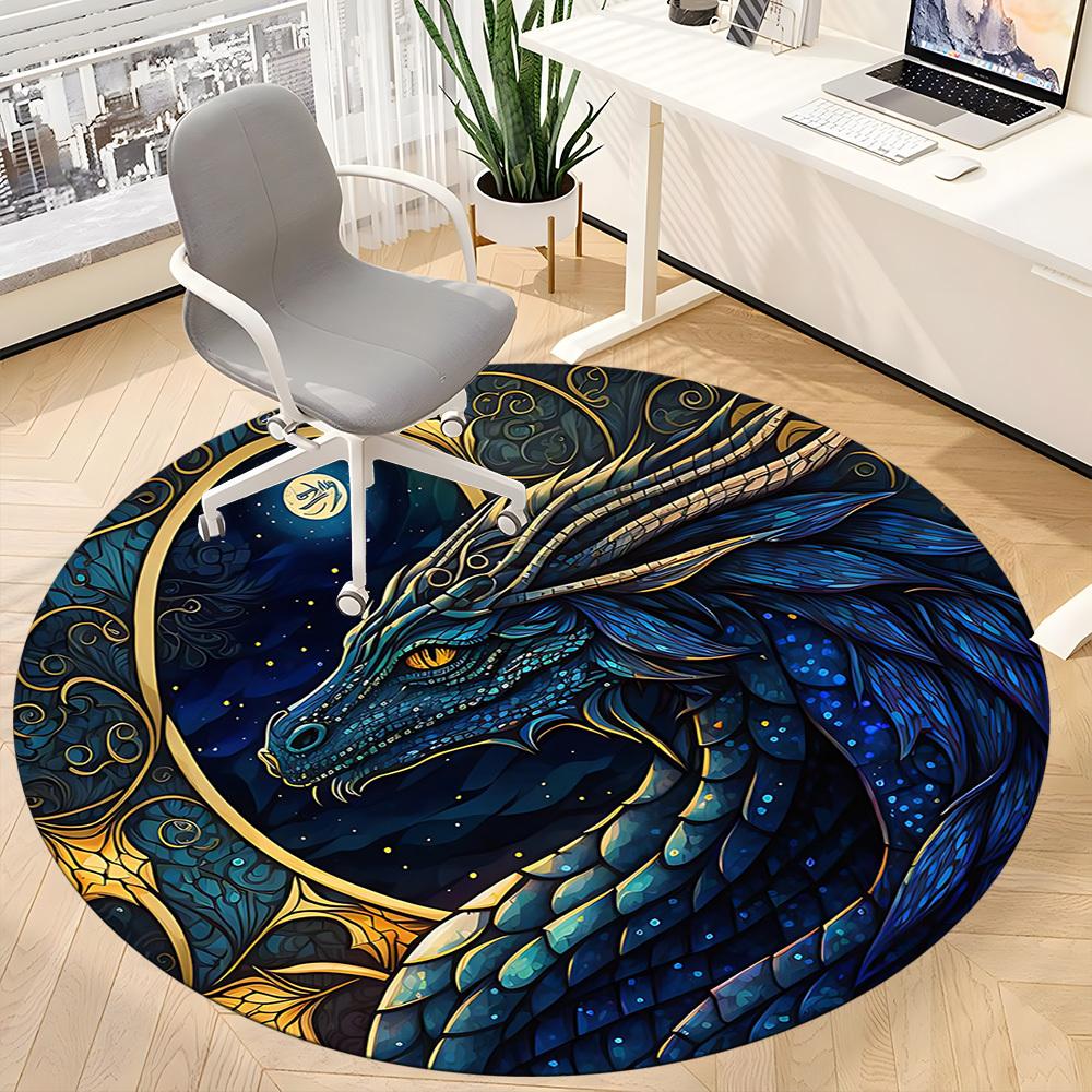1pc Dragon Fantasy Office Round Area Rug, Under Office Chairs Bedroom Living Room Home Decor, Room Deco