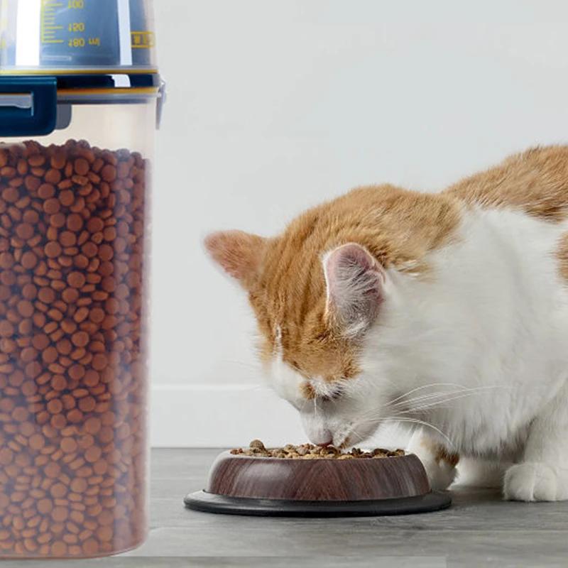 Hunde- und Katzenfuttereimer, Kunststoff-Vorratsbehälter mit Messbecher, feuchtigkeitsbeständiger, versiegelter Behälter, Heimtierbedarf, Zubehör