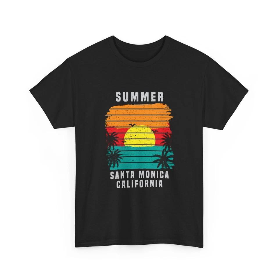 Santa Monica Summer Sunset T-Shirt | Retro Palm Tree California, Tropical Gift L