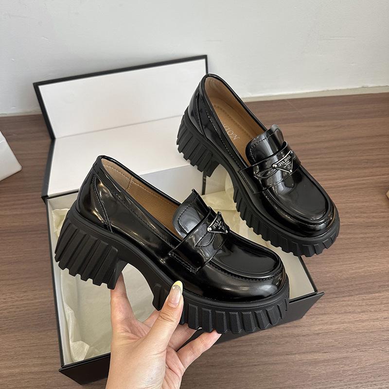 Black British High-heeled Loafers Women's 2025 Summer New Small Man Platform Commuter Mary Jane Small Leather Shoes